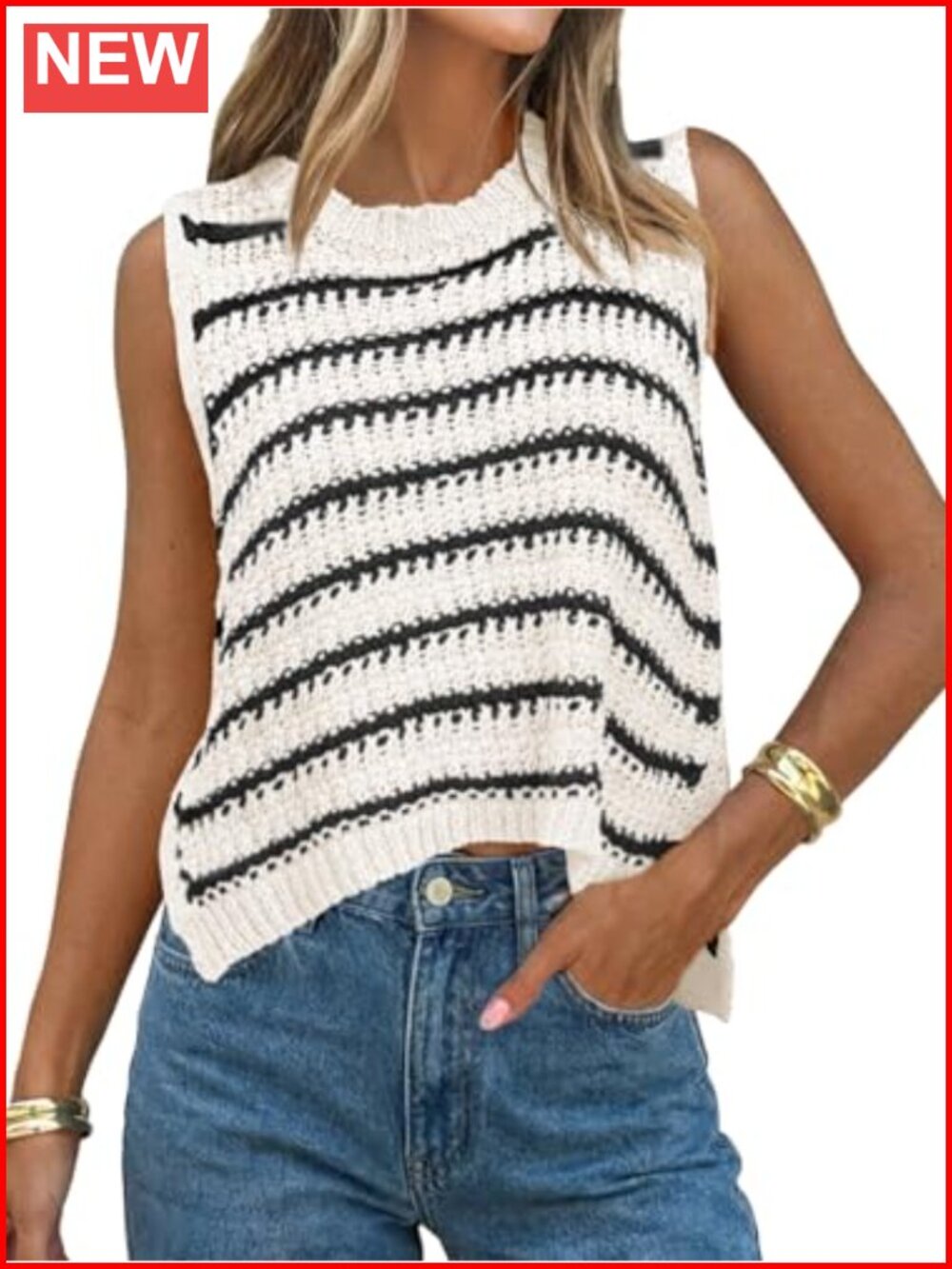 Saodimallsu Womens Sleeveless Sweater Vest Striped Tank Top